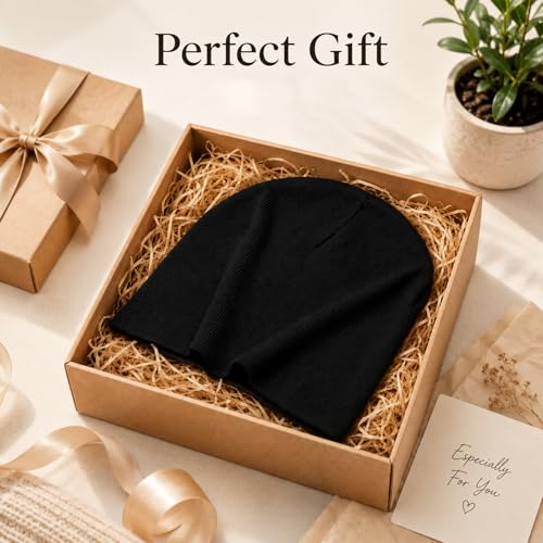 salbsever Summer Beanies, Cotton Beanie Black Beanie for Men Slouchy Beanies Ultra-Soft Cuffed Knit Hat