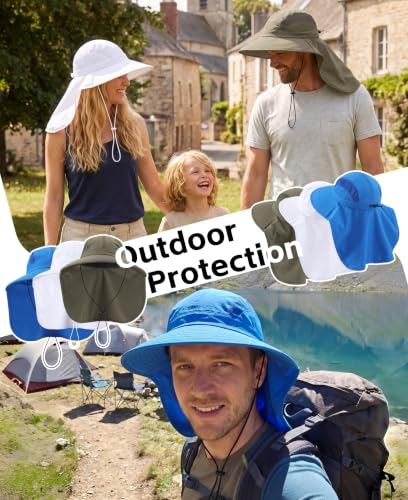 Home Prefer UPF 50+ Sun Hats for Men Women Wide Brim Fishing Hat with Neck Flap UV Protection Sunblock Safari Bucket Hat - color: White