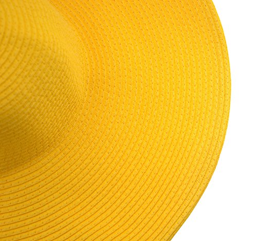 Wide Brim Roll-up Big Beautiful Solid Color Floppy Hat - color: Yellow
