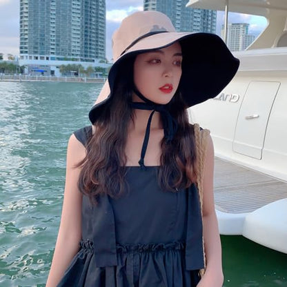 HUAMULAN Women Summer Vacation Wide Brim Sun Hat Reversible Fishing Hats - color: M0004-khakiblack