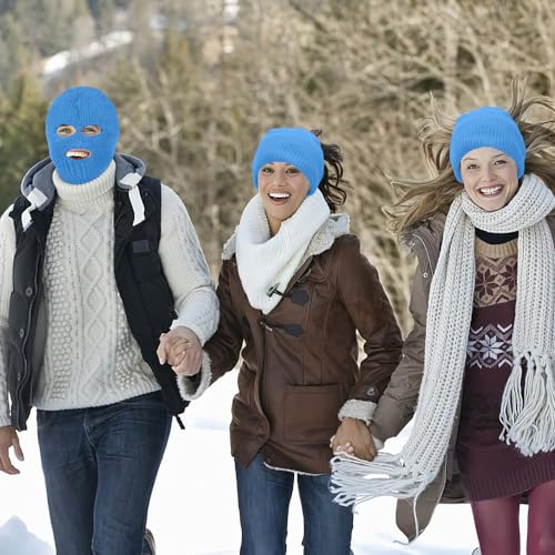 3 Hole Ski Mask, Knitted Balaclava Face Mask, Winter Full Face Mask Cover for Winter Outdoor Sports - color: Blue