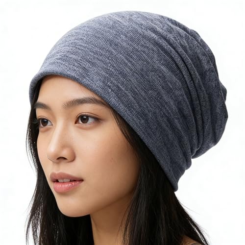 Utaly Soft Slouchy Chemo Beanie for Women Breathable Stretchy Skull Cap for Cancer Hair Loss Patients Sleep Wear - color: Blue