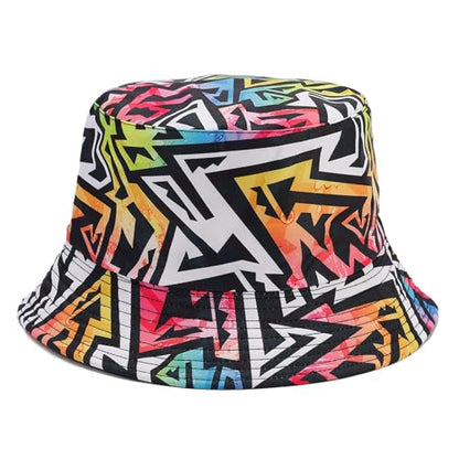 Bucket Hat for Women Men, Cotton Reversible Double Side Wear Sun Hats Beach Fisherman Hat - color: Graffiti Letters