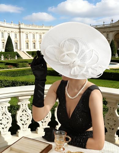 Unpifolov Fascinators Hats Elegant Women Flower Mesh Feathers Wedding Cocktail Bride Headband for Derby Hat Tea Party - color: White