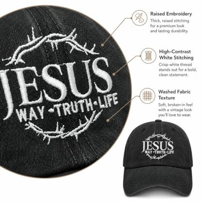 Man of God Husband Dad Embroidered Hat Camping Caps for Women - color: Jesus Way Truths Life 33