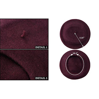 French Beret - Wool Solid Color Womens Beanie Cap Hat - color: 2pcs Black and Red