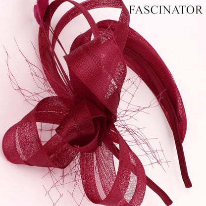 Fascinators Hats for Women, Fascinator Headband Tea Party Hat - color: Wine Red
