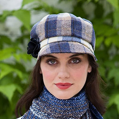 Newsboy Hat for Women's Cap 8 Panel Wool Made in Ireland - color: Blue Plaid
