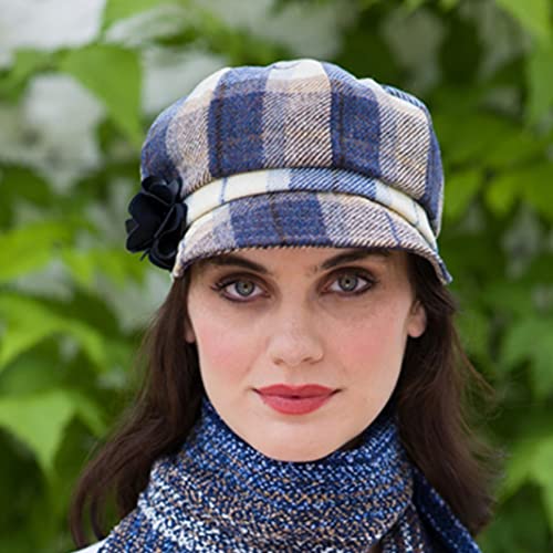 Newsboy Hat for Women's Cap 8 Panel Wool Made in Ireland - color: Blue Plaid