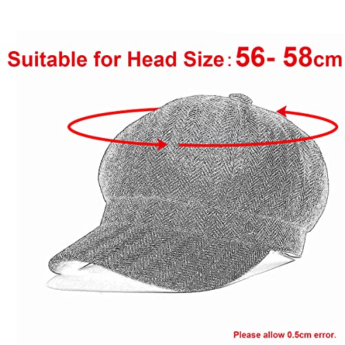 VOBOOM 8 Panel Wool Tweed Newsboy Gatsby Ivy Cap Golf Cabbie Driving Hat - color: Grey