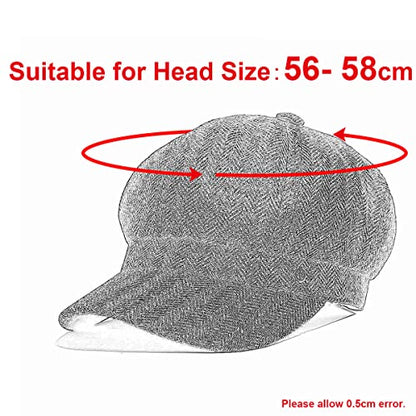 VOBOOM 8 Panel Wool Tweed Newsboy Gatsby Ivy Cap Golf Cabbie Driving Hat - color: Grey