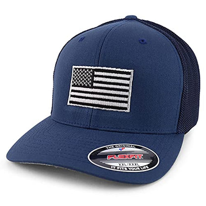 Armycrew XXL Oversize USA American Flag Embroidered Flex Fitted Mesh Back Baseball Cap - color: Navy