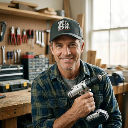 Cool Dad Hats with Funny Sayings Graphic Caps for Dads and Father's Day - color: Black - Dad Can Fix It