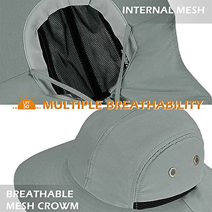 Solaris Small‑Head‑Fit Sun Hat with Neck Flap for Men & Women - color: #4 Gray With Rear Drawstring, size: One Size