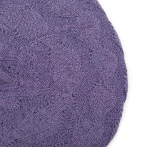 ZLYC Women French Beret Hat Reversible Solid Color Knit Warm Artist Cap - color: Cable Pattern Purple
