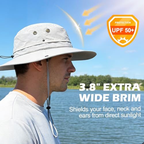XL/XXL Oversized Sun Hat for Men Women, UPF 50+ Wide Brim Bucket Hat - color: Light Gray, size: Medium-Large