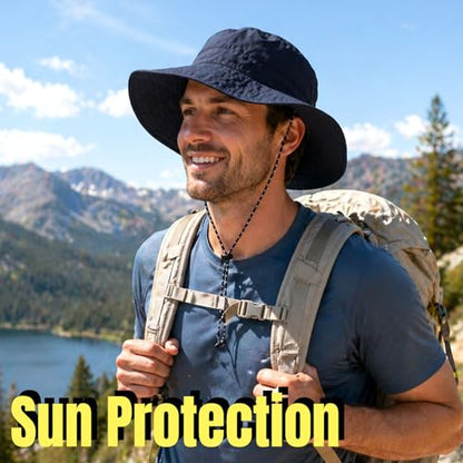 PFFY Packable Sun Bucket Hat for Men Women Outdoor UV Protection Sun Hats - color: Blue (More Loose)