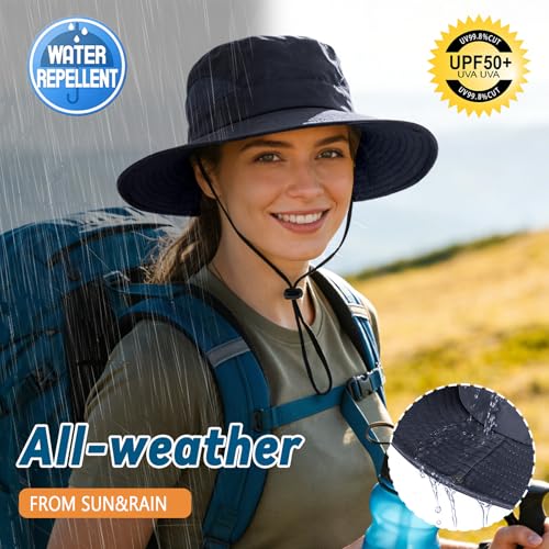 ZOORON Sun Hats for Men Women, Wide Brim Safari Hats UV Protection UPF50+ Waterproof Boonie Hats for Fishing Hiking Camping - color: 1pack-navy