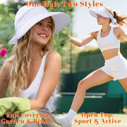 3 Pcs 2-in-1 Women's Visor Sun Hat Foldable Zip-Off Beach Hat Ponytail UV Protection Summer Visors for Women