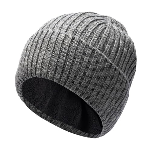 Oversize Wool Kitted Beanie Big Head Men Women Sports Cuffed Cap Dad Winter Warm Fleece Linned Skullies - color: Gray