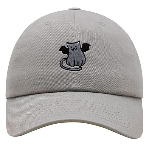 JPAK Bat-cat Premium Dad Hat Embroidered Cotton Baseball Cap Cat Kitty - color: Light Gray