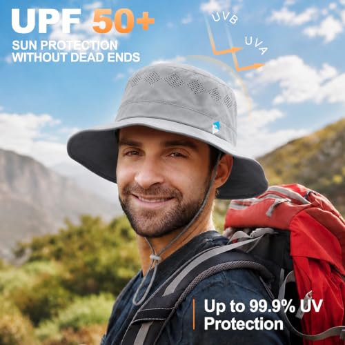 Seektop UPF 50+ Sun Hat for Men Women, Adjustable Wide Brim Fishingt Hat - color: Light Grey