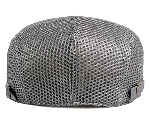 DIYDECAL Mens Breathable Mesh Summer Hat Adjustable Newsboy Beret Ivy Cap Cabbie Flat Cap - color: Light Grey