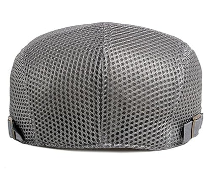 DIYDECAL Mens Breathable Mesh Summer Hat Adjustable Newsboy Beret Ivy Cap Cabbie Flat Cap - color: Light Grey