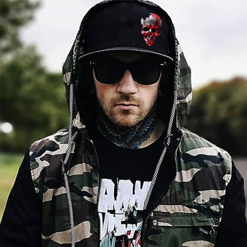 Snapback Hats for Men Flat Bill Hats for Men Fitted Hat Black Baseball Hats Hip Hop Caps - color: Red Skull