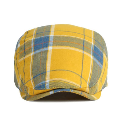 Unisex Classic Plaid Beret Newsboy Hats Flat Sun Hat Sport Golf Baseball Caps Cabbie Driving Cap Hats for Women Men - color: Yellow