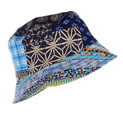 BYOS Unisex Trendy Reversible Lightweight Printed Bucket Hat Packable Outdoor - color: Hippie Patch Multi Blue