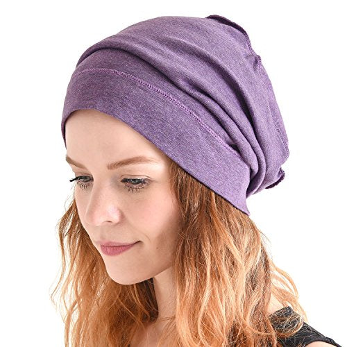CHARM Mens Slouch Beanie Hat - Womens Organic Cotton Hipster Chemo Slouchy Cap - color: Purple