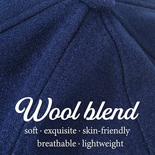 Women’s Newsboy Cap Wool Blend Retro Solid Color Girls Fashion Gatsby Cabbie Visor Beret Hat - color: Navy