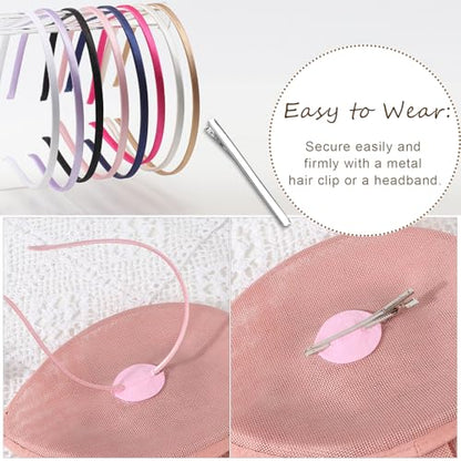 AQOKKA Women Fascinators Hats Flower Mesh Feathers Headband Clip - color: 1 Pc Feather Fascinators : Blush Pink