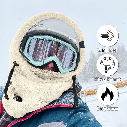 Senllen Balaclava Cold Weather Fleece Ski Mask Winter Thermal Sherpa Hood - color: Beige