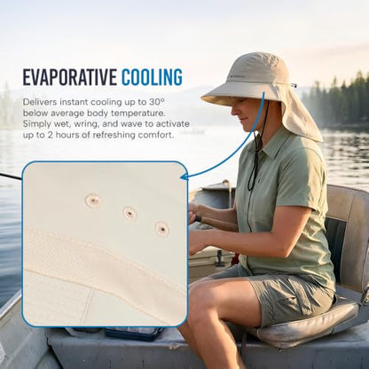 Cooling Sun Defender Sun Hat, UPF 50 UV Protection for Men Women, Wide Brim Outdoor Hat for Hiking, Fishing, Beach, Gardening - color: Oatmeal