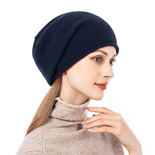 Knit Slouchy Beanie Hats for Women Cashmere Ski Cap Knitted Wool Soft Warm Winter Hat - color: A18-navy Blue