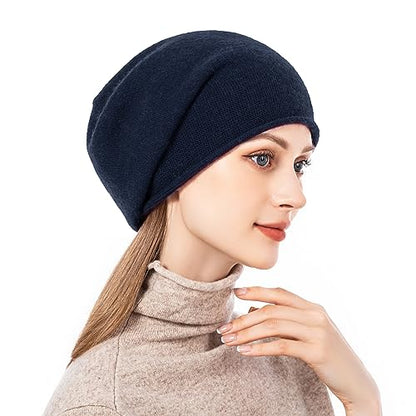 Knit Slouchy Beanie Hats for Women Cashmere Ski Cap Knitted Wool Soft Warm Winter Hat - color: A18-navy Blue