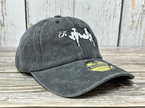 Embroidered Baseball Caps for Men and Women - color: Holstein Cow Farm (Washed Black)