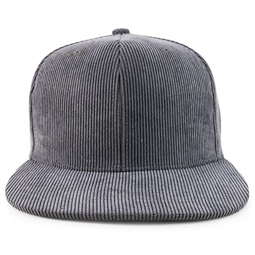 Trendy Apparel Shop High Profile Structured Woven Corduroy Plain Snapback Cap - color: Grey