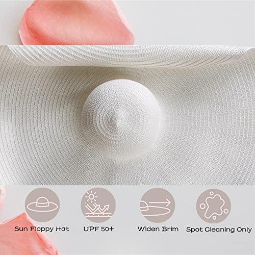 Oversized Beach Hat Women, Extra Wide Brim Foldable Straw Floppy Sun Hat - color: White
