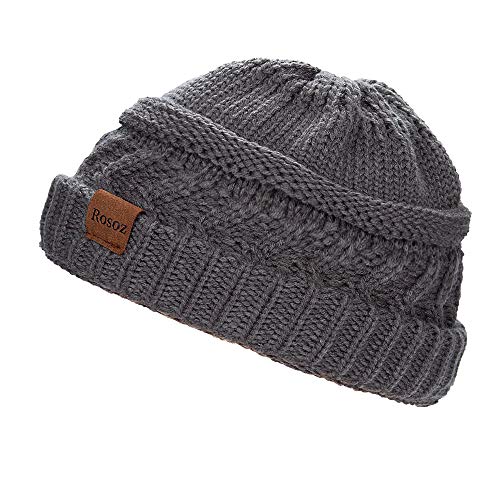 Rosoz 2 Pack Ponytail Beanie for Women,Winter Warm Beanie Tail Soft Stretch Cable Knit Messy High Bun Hat - color: Black/Grey