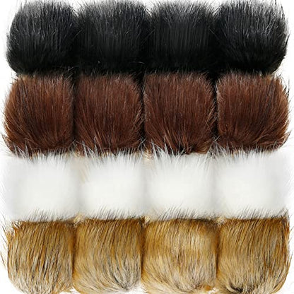 Tatuo 16 Pcs Faux Fur Pom Poms for Hats, Black, White, Natural, Coffee - color: Black, White, Natural, Coffee