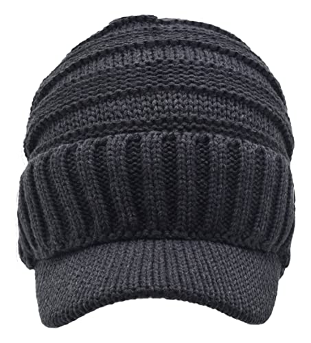 C.C Trendy Warm Oversized Chunky Soft Oversized Ribbed Slouchy Knit Hat with Visor Brim - color: Charcoal Grey