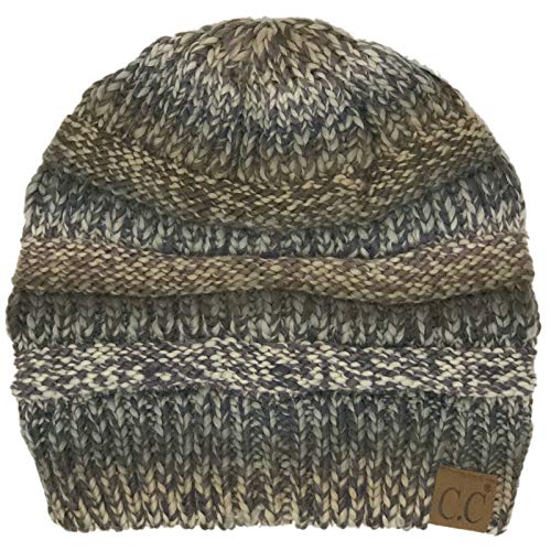 CC Classic Winter Fall Trendy Chunky Stretchy Cable Knit Beanie Hat - color: Mix Black/Gray