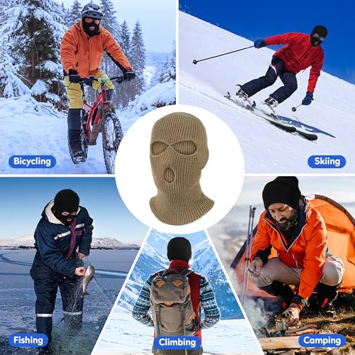 Pukavt 2 Pack 3 Hole Winter Knitted Mask, Ski Mask Balaclava Cap - color: Black/Khaki