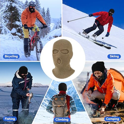 Pukavt 2 Pack 3 Hole Winter Knitted Mask, Ski Mask Balaclava Cap - color: Black/Khaki