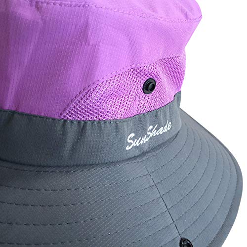 Muryobao Women's Ponytail Sun Hat UV Protection Foldable Mesh Wide Brim Beach Fishing Hat - color: Purple
