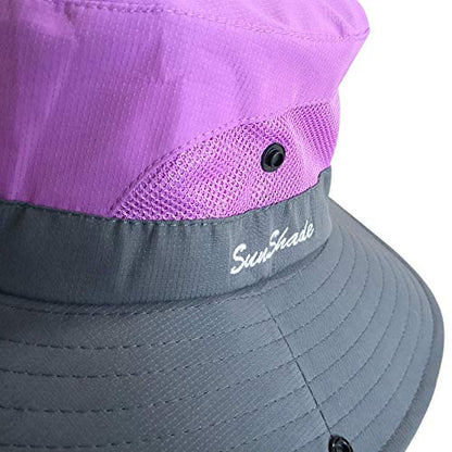 Muryobao Women's Ponytail Sun Hat UV Protection Foldable Mesh Wide Brim Beach Fishing Hat - color: Purple