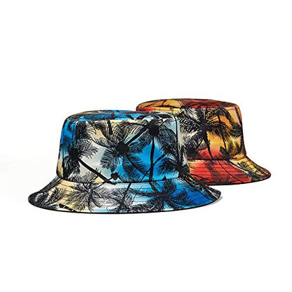 Quanhaigou Unisex Sun Hats, Fashion Beach Bucket Hat for Men Women,Summer Outdoor Boonie Cap Breathable Packable - color: Palm Tree